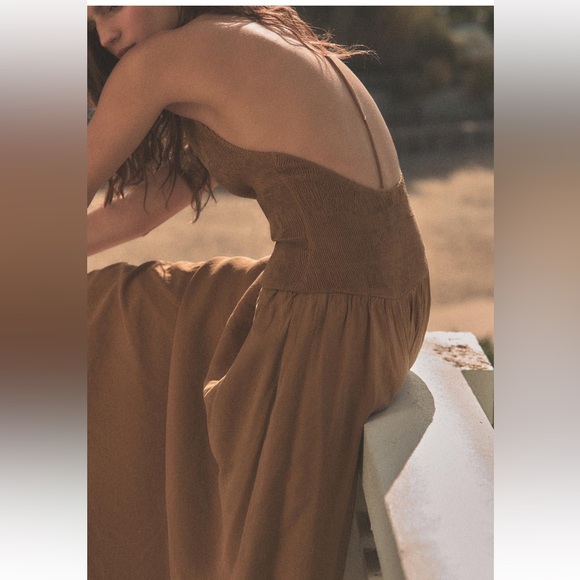 New Zara brown flowy halter midi low waist dress with pockets - Picture 6 of 8